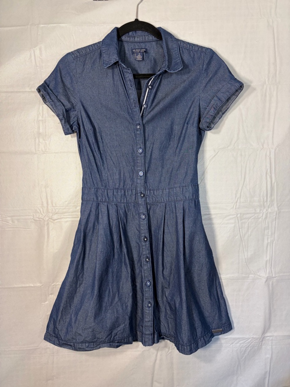 103. U.S Poli Blue Denim Shirt Dress - Casual Button-Front